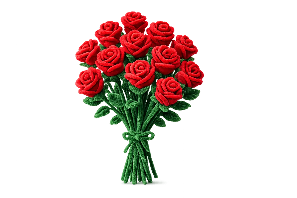 Ramo de rosas de limpiapipas iluminado sobre fondo oscuro